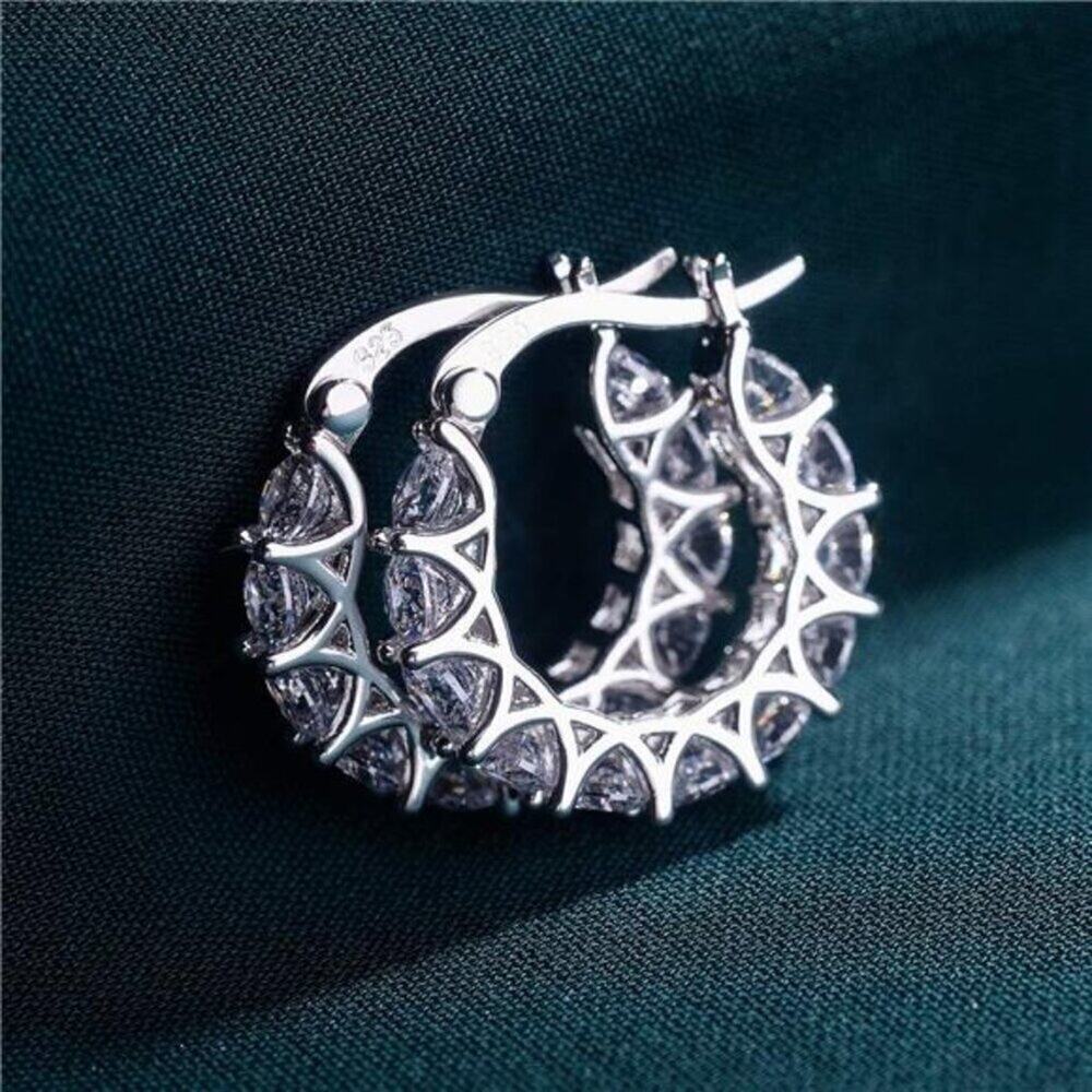 925 Sterling Silver Earrings Cubic Zirconia Hoop Diamond Huggies Earrings